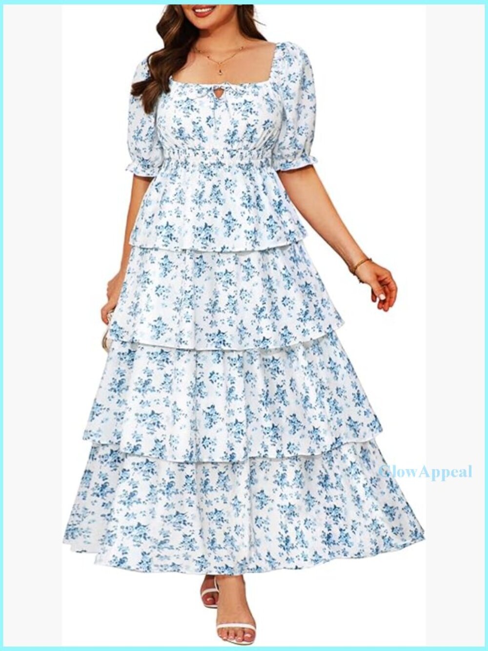 Plus Size Maxi Dress Floral Puff Sleeve Tiered Ruffle Summer Casual